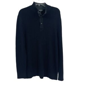 Express Black Ribbed Long Sleeve Collared 1/4 Snap Pullover Sweater men Size XL